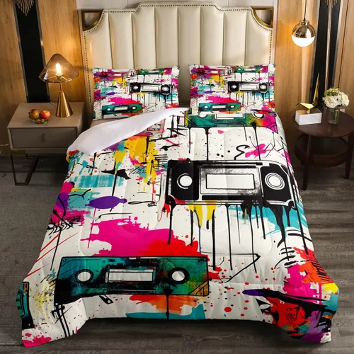 Miniatura 9 de Juego de edredón de cine tamaño individual, ropa de cama vintage de cine para niños, niñas y adultos, juego de edredón de palomitas de maíz
