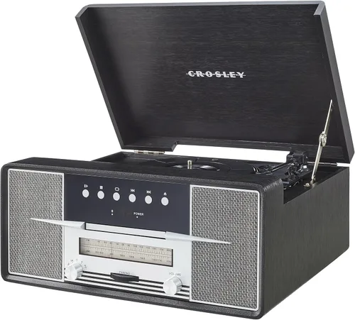 Miniatura 13 de Crosley CR7016A-BK Rhapsody - Tocadiscos de vinilo 7 en 1 con Bluetooth, 3 velocidades, reproductor de CD, radio AM/FM, color negro
