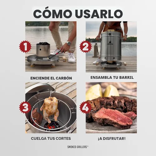 Miniatura 7 de Combo de parrilla para ahumador de barril, barril 100% de acero inoxidable 304, 95% menos de humo, calor uniforme, fácil de usar y limpiar, ahumador