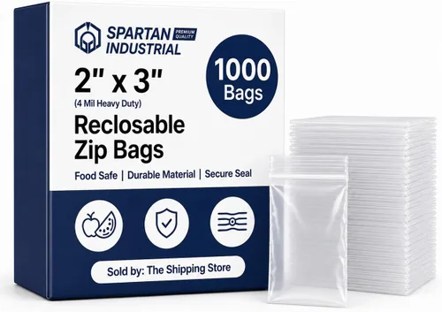 Spartan Industrial - Bolsas de polietileno de plástico transparente con cierre de cremallera de 2 x 3 pulgadas (1000 unidades) de 4 mil de grosor