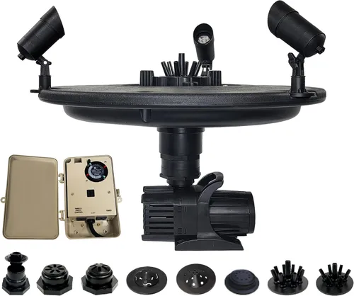 Miniatura 10 de HALF OFF PONDS Fuente flotante - 1 aireador de estanque HP, cable de 100 pies - Bomba de agua de 15,000 GPH - 13 patrones de pulverización - Luces