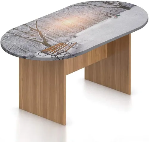 Miniatura 8 de Mantel ovalado ajustable de poliéster elástico para invierno, diseño de bosque abstracto monocromático, hojas y bosques, se adapta a mesas ovaladas