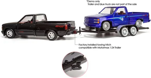 Miniatura 5 de All Star Toys 1992 Chevy C1500 454SS Pickup Truck a escala 1/24, modelo de coche fundido en metal negro con interior rojo Silverado 454 SS Motormax