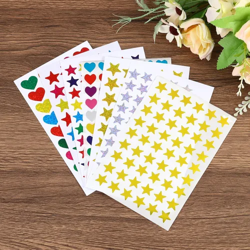 Miniatura 7 de PATIKIL 1800 calcomanías de corazón de recompensa, 30 hojas de papel de aluminio brillante autoadhesivas coloridas para gráficos, aula, fiesta, Plata
