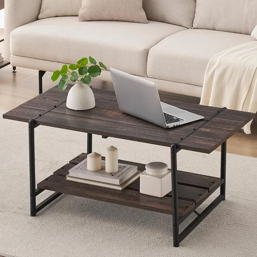 Mesa auxiliar para sala de estar, mesas de sala de estar de 2 niveles, mesa de centro moderna para sala de estar, mesa de centro de madera