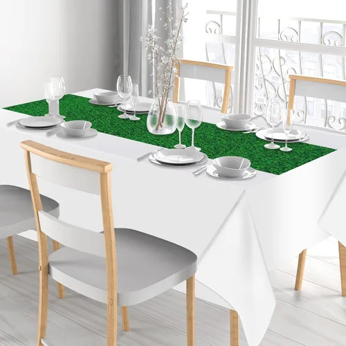 Miniatura 7 de Remagr 3 piezas de plástico para mesa de golf, camino de mesa de césped, fútbol, deportes, mantel desechable para baby shower, mesa de cumpleaños