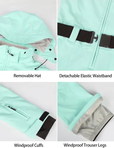 Miniatura 90 de GSOU SNOW Traje de esquí para mujer, traje de nieve delgado de una pieza, chaqueta de nieve, impermeable, resistente al viento, deportes al aire