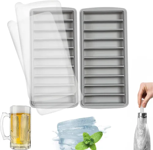 Miniatura 8 de LessMo 3 bandejas para cubitos de hielo, bandeja larga para palitos de hielo de silicona con tapa, palo estrecho rectangular, reutilizable