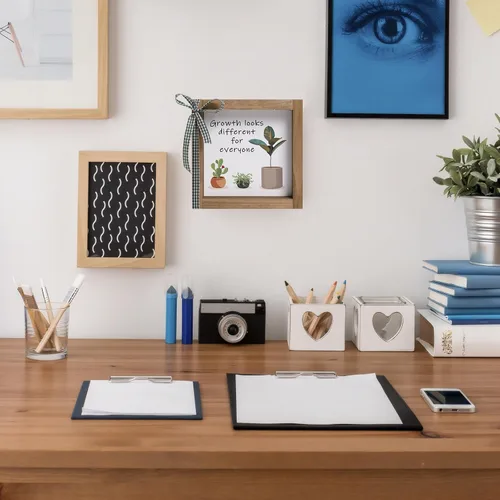 Miniatura 5 de Decoración de escritorio de oficina de 6 pulgadas, letrero de plantas de crecimiento de madera con aspecto diferente para todos, arte motivacional