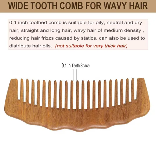 Miniatura 7 de Peine de madera con dientes anchos, peine para el cabello para mujeres, masaje del cuero cabelludo y distribuye aceites