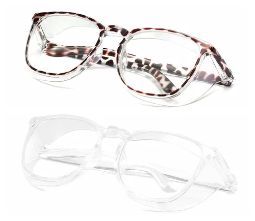 Alsenor Gafas de seguridad antivaho con bloqueo de luz azul, ANSI Z87, protección UV para hombres y mujeres (paquete de 2 (leopardo + transparente)