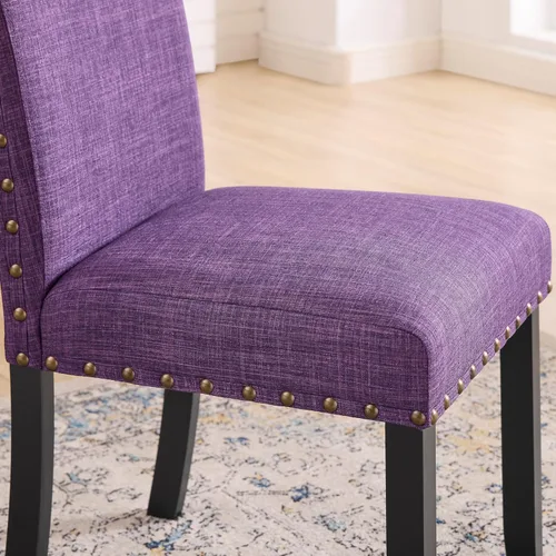 Miniatura 3 de Roundhill Furniture Biony - Sillas de comedor de tela con ribete de clavos, juego de 2, color morado