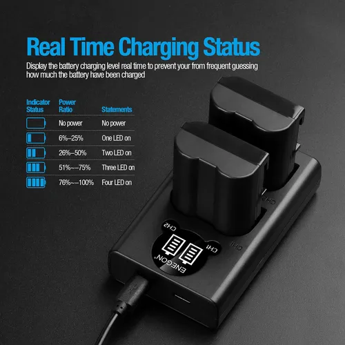 Miniatura 5 de ENEGON Baterías EN-EL15C (paquete de 2) y kit de cargador dual LED inteligente para Nikon ZF Z6, Z7 Z8 D7500 D7000, D7100, D7200 D500, D600, D610