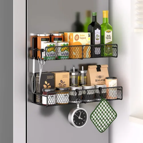 Miniatura 12 de Estante magnético para especias para refrigerador, paquete de 7 estantes magnéticos fuertes 100% de metal, organizador de especias con soporte
