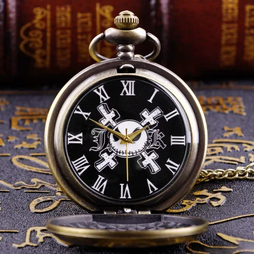 Miniatura 3 de Realpoo Reloj de bolsillo de Tim Burton's Nightmare Before Christmas con números arábigos, cadena de reloj de bolsillo de cuarzo para hombres