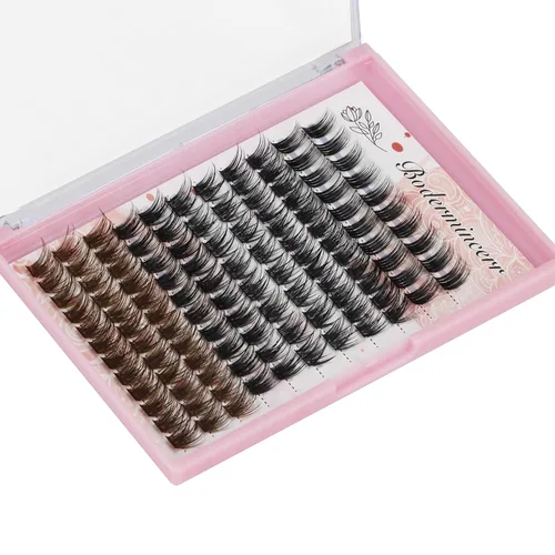 Miniatura 2 de Bodermincer Rizo D, 5 estilos, pestañas postizas de injerto segmentado mixto, pestañas individuales en racimo de pestañas negras, pestañas
