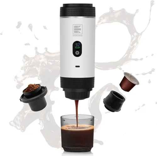 Miniatura 8 de Cafetera eléctrica portátil de espresso, cafetera de viaje compatible con café molido y cápsulas NS (Blanco con pantalla LCD)