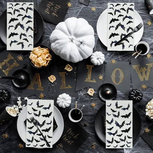 Miniatura 4 de Horaldaily 100 servilletas decorativas de papel desechables de Halloween, toalla de mano de cuervos murciélagos para fiesta, almuerzo, cena, cocina