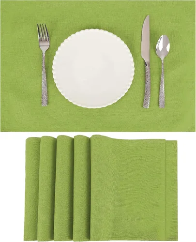Miniatura 14 de Juego de 6 manteles individuales de tela tipo lino, 19 x 13 pulgadas, doble capa gruesa, sin arrugas, resistente al calor, para comedor, cocina