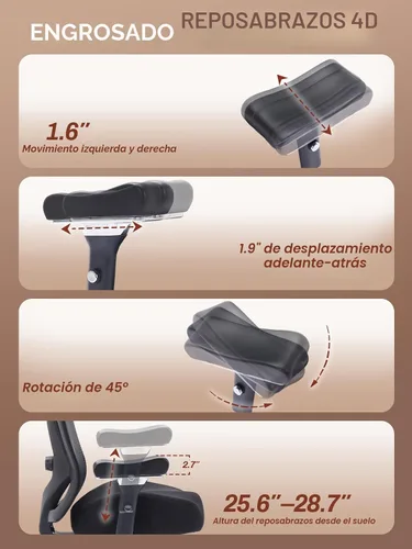 Miniatura 7 de Silla de oficina grande y alta de 700 libras, silla de escritorio ergonómica con cojín grueso de ancho, silla de oficina de malla ejecutiva