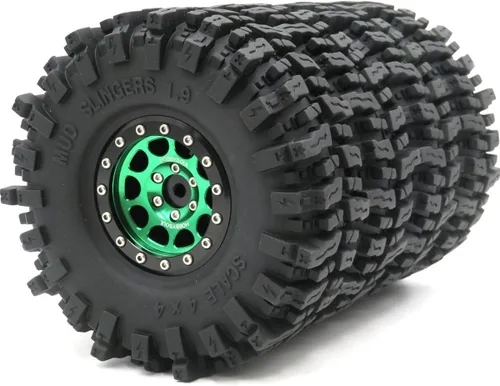 Miniatura 11 de HOBBYSOUL Neumáticos de 4.724 in de alto 1.9 de lodo T8 suaves pegajosos y ruedas Beadlock 1.9 llantas negro azul para RC 1/10 Rock Crawler SCX10