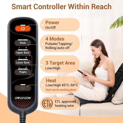 Miniatura 7 de CARSHION Masajeador de espalda con calor, funda de asiento con calefacción con 5 nodos de masaje vibratorios, almohadilla para silla para aliviar