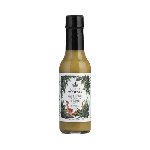 Queen Majesty Jalapeño, Tequila y Lima Salsa Picante, 5 oz - Completamente Natural, Vegana, Kosher, Sin Gluten, Sin OMG, Sin Azúcar, Hecha en los