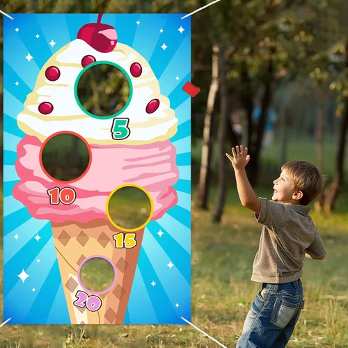 Cartel de juegos de lanzamiento de helados, telón de fondo, suministros temáticos de postres congelados, decoración de bandera para interiores y