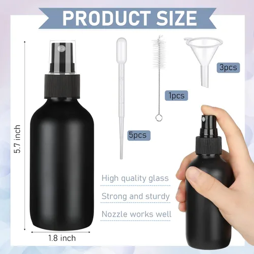 Miniatura 2 de Yungyan 100 mini botellas de vidrio de 4 onzas, botellas vacías pequeñas de aceite esencial, niebla fina con 3 embudos, 5 cepillos de limpieza