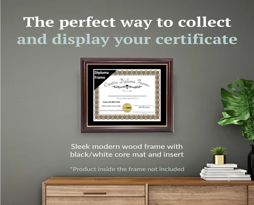 Miniatura 5 de Creative Picture Frames Marco para Diploma de Caoba con Borde Dorado de 12x16 pulgadas con Vidrio y Paspartú Negro y Colgadores de Pared Instalados