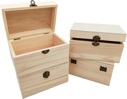 Miniatura 9 de Anktily Paquete de 4 cajas de madera sin terminar, 6 x 4 x 2 pulgadas, caja rústica de madera pequeña con cierre de bloqueo, caja organizadora