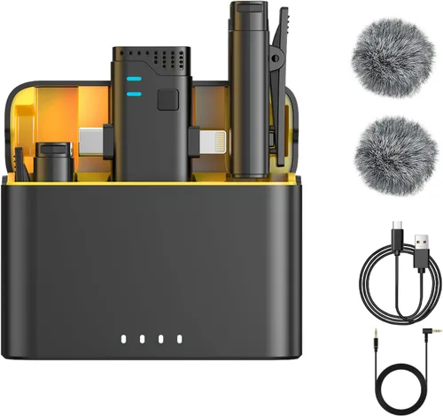 Miniatura 11 de Paquete de 2 micrófonos de solapa inalámbricos para iPhone 15, Android, USB C, iPad con adaptador incluido, mini micrófono de solapa con cancelación