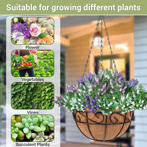 Miniatura 6 de Paquete de 2 cestas colgantes de metal de 10 pulgadas para plantas al aire libre, macetas colgantes con forro de coco, cestas colgantes para jardín