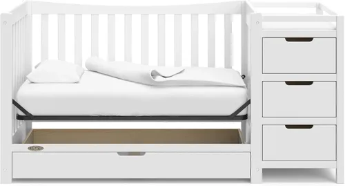 Miniatura 11 de Graco Remi - Cuna convertible 4 en 1 y cambiador (blanco) – Certificado GREENGUARD Gold, se adapta a colchón de cuna estándar, se convierte en cama