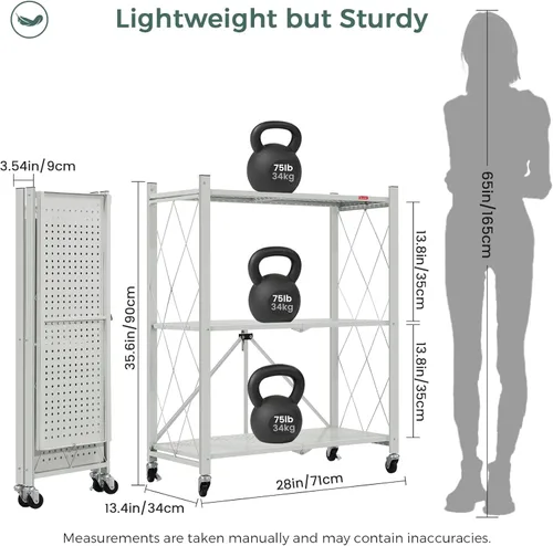 Miniatura 3 de DEANIC Estantes de almacenamiento plegables de 3 niveles con ruedas, soporte para electrodomésticos de cocina, estante de alambre de metal Gris