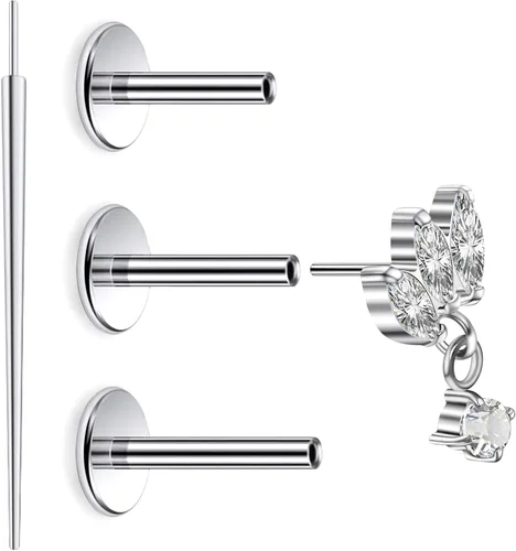 Miniatura 8 de 20G 18G 16G Astm F136 Titanio Sin Rosca Parte Trasera Plana Aretes Tragus Hélice Concha Joyería de Piercing Nariz Labio Anillos Hélice Frontal