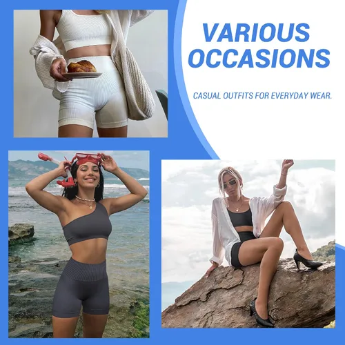 Miniatura 3 de GAYHAY Pantalones cortos de entrenamiento de 3 piezas para mujer, sin costuras, acanalados, con levantamiento de glúteos, cintura alta, pantalones