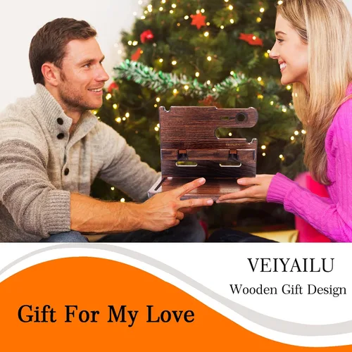 Miniatura 5 de VEIYAILU Regalos para hombres, mujeres, papá, esposo, novio, estación de acoplamiento de teléfono de madera, organizador de mesita de noche