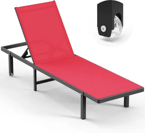 Miniatura 23 de Sillas de Descanso para Piscina, Tumbona al Aire Libre con Ruedas y Reclinable de 5 Posiciones -Fácil de Mover- Silla de Descanso de Aluminio