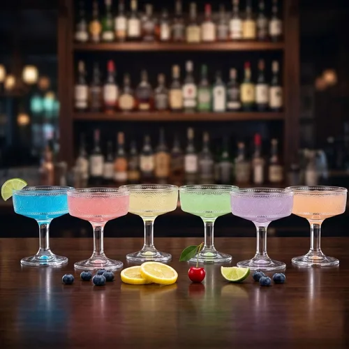 Miniatura 7 de Pumtus Juego de 6 vasos cupé vintage, 7 onzas de vidrio de Martini en relieve, copas de cóctel florales acanaladas, taza de Margarita transparente
