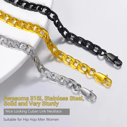 Miniatura 8 de PROSTEEL 316L Stainless Steel Cuban Chain Necklaces for Men Women, Black18K Gold Plated, Hypoallergenic Jewelry, 4mm-13mm, 14"-30", Come with Box