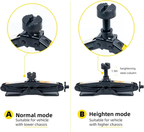 Miniatura 5 de Gato de tijera para automóvil, 1.8 toneladas (3,968 libras) con base de gran tamaño y llave de trinquete, kit portátil de cambio de neumáticos
