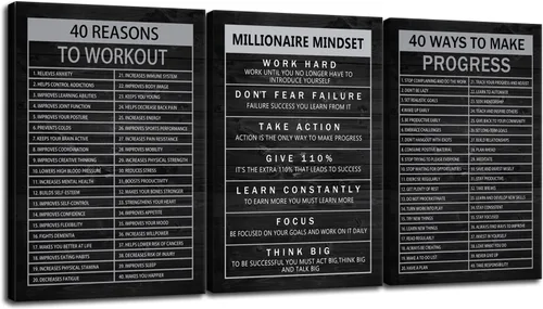 Miniatura 56 de Arte de Pared Motivacional 40 Razones para Entrenar 3 Piezas Pintura Impresión en Lienzo Decoración de Oficina Póster Mentalidad Millonaria