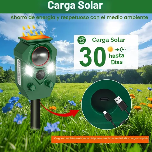 Miniatura 5 de Repelente ultrasónico de animales al aire libre, repelente de gatos y disuasorio con sensor PIR y luz intermitente, dispositivo repelente de ciervos