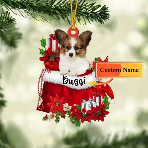 Miniatura 124 de Perro Akita Inu personalizado en bolsa de regalo, adorno de Navidad, nombre personalizado, regalo para amantes de los perros, familia, Navidad