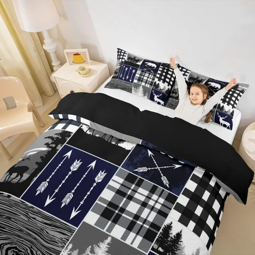 Miniatura 25 de Erosebridal Funda de edredón rústica de ciervo, tamaño individual, funda de edredón de retazos de oso para niños, adolescentes y adultos, juego