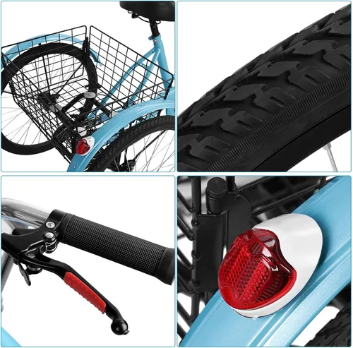 Miniatura 5 de Bicicletas de tres ruedas de 24 pulgadas para adultos, triciclos para adultos para mujeres, triciclo de 7 velocidades con doble cadena, triciclo
