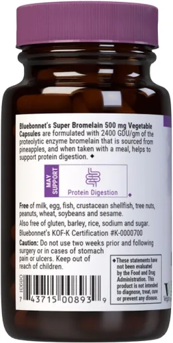 Miniatura 3 de Bluebonnet Cápsulas vegetarianas de súper bromelina, piña, 500 mg, 30