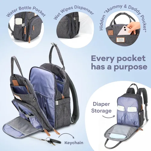 Miniatura 3 de RUVALINO Mochila para pañales, mochila multifuncional para viajes, mochila de maternidad para cambiar al bebé, de gran capacidad, impermeable
