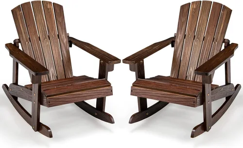 Miniatura 12 de Giantex Mecedora Adirondack de madera para niños, para exteriores, con asiento de listones, pies mecedores suaves, capacidad de peso de 300 libras